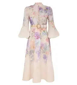 Zimmermann Dawning Buttoned Midi Dress Multi Hydrangea Size 3/AU 14