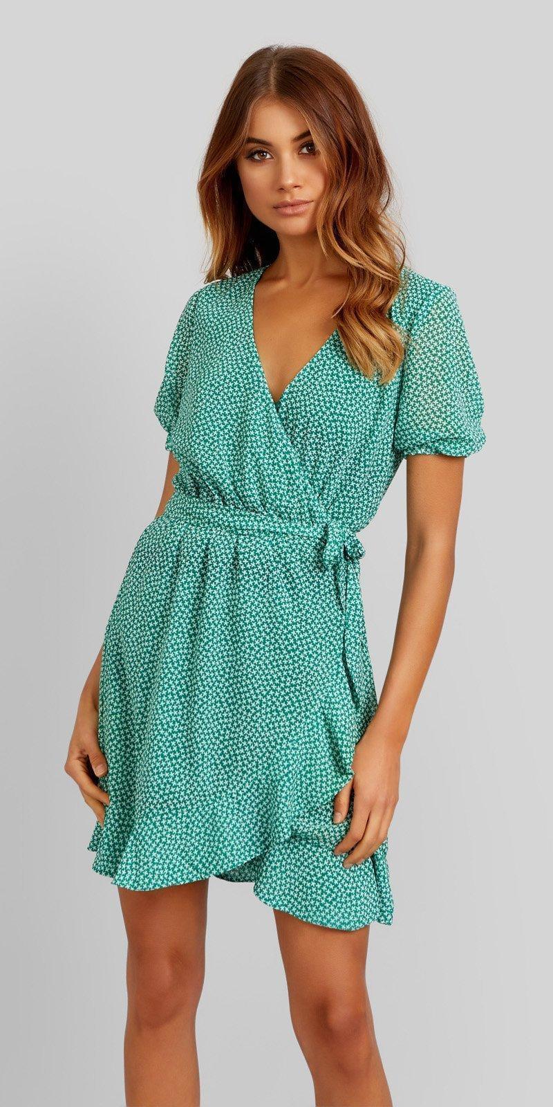 Kookai Carmen Green Wrap Dress Size 6 for rent on The Volte - main image