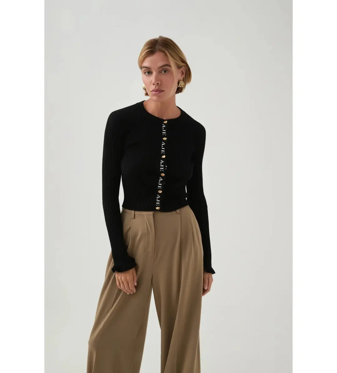 Aje Alchemy Knit Cardigan Black/Ivory Logo Size S/AU 8 for rent on The Volte - main image