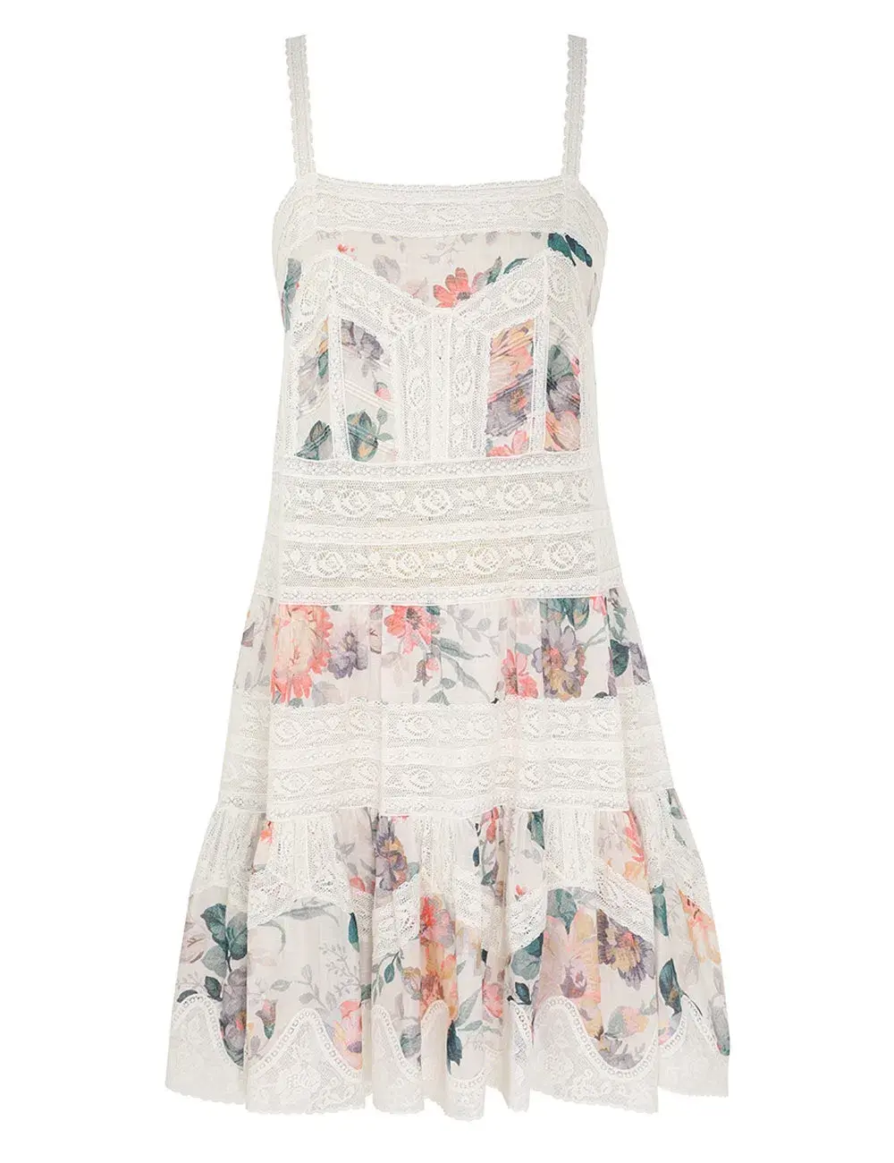 Zimmermann Acacia Lace Trim Mini Dress Cream Multi Floral Size 0P / AU 6P for rent on The Volte - main image