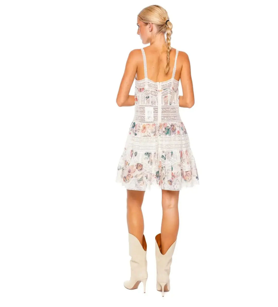 Zimmermann Acacia Lace Trim Mini Dress Cream Multi Floral Size 0P / AU 6P for rent on The Volte - main image