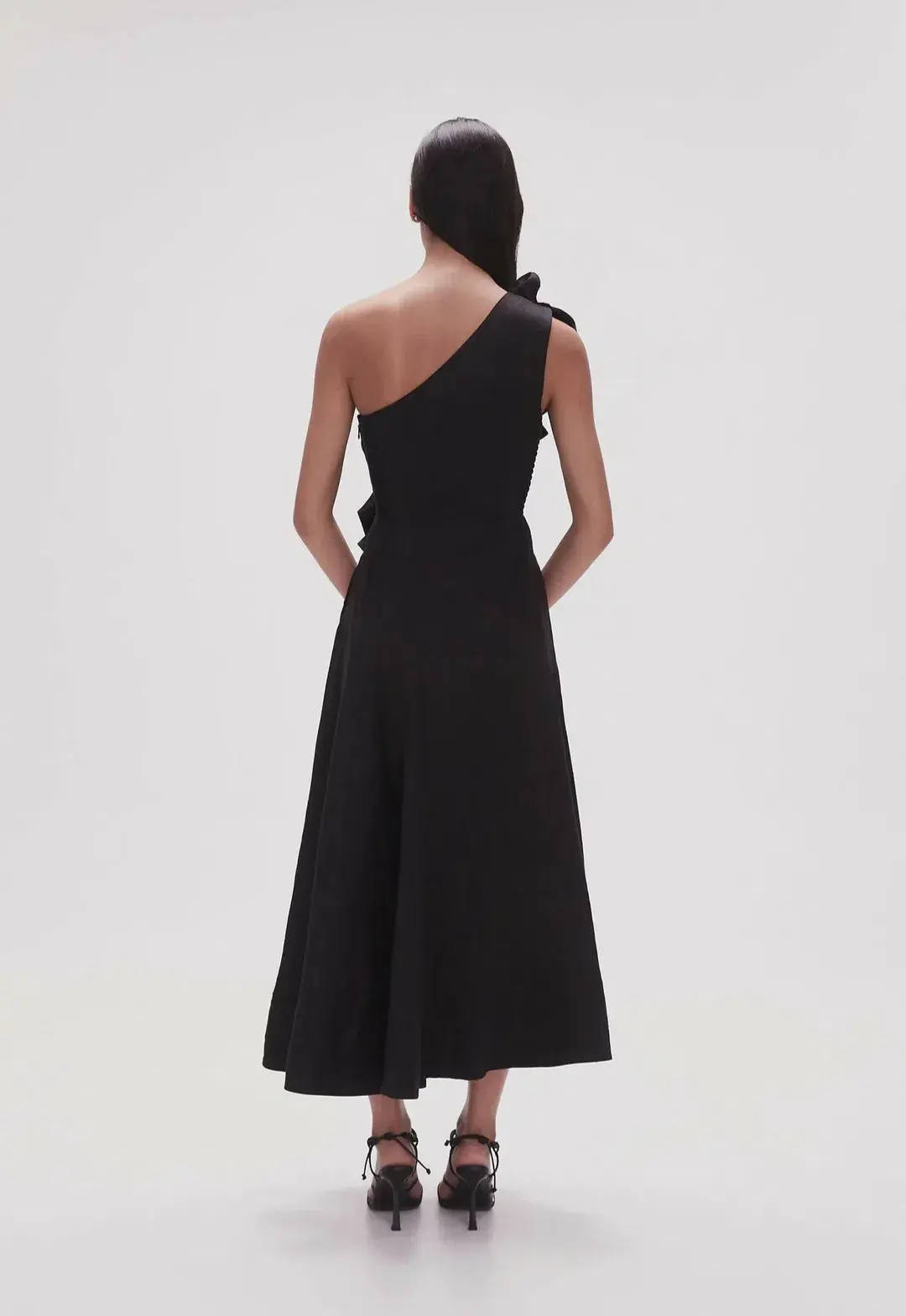Aje Adelia Ruffle Midi Dress in Black Size AU 10 for rent on The Volte - main image
