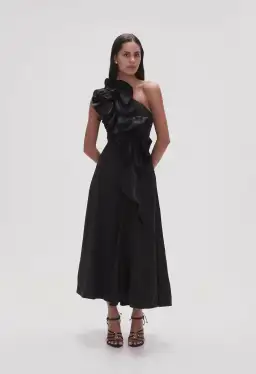 Aje Adelia Ruffle Midi Dress in Black Size AU 10 for rent on The Volte - image 1
