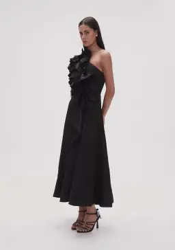 Aje Adelia Ruffle Midi Dress in Black Size AU 10 for rent on The Volte - image 2