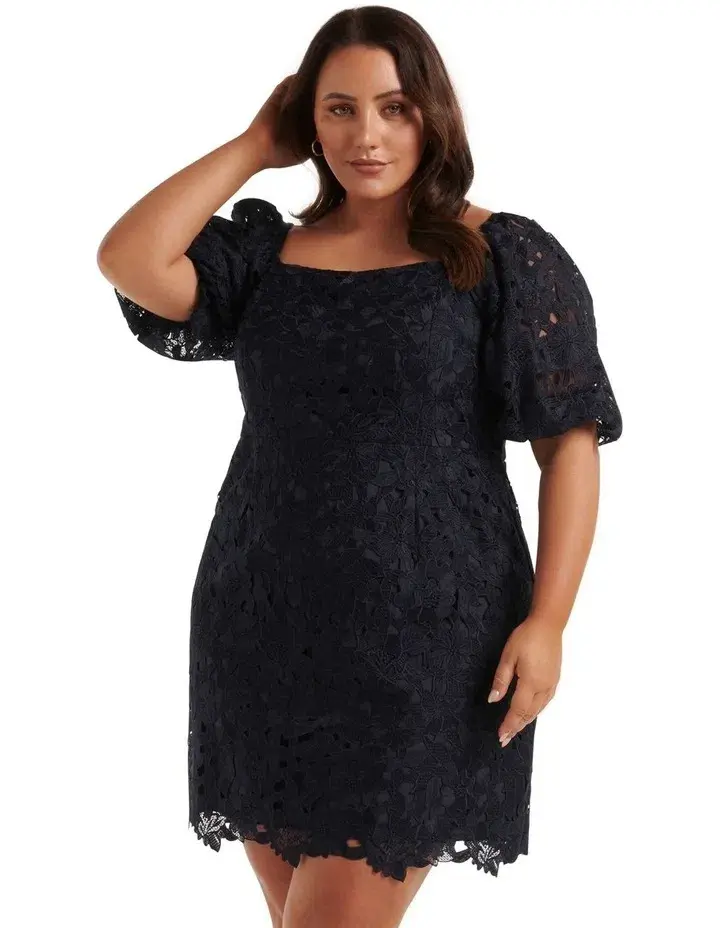 Forever New Cynthia Curve Lace Square-Neck Navy Size AU 18 for rent on The Volte - main image