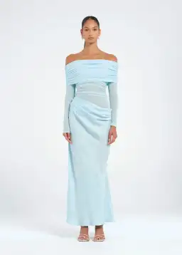 Benni Yasmin Off-Shoulder Maxi Dress Blue Size 8 / AU 8