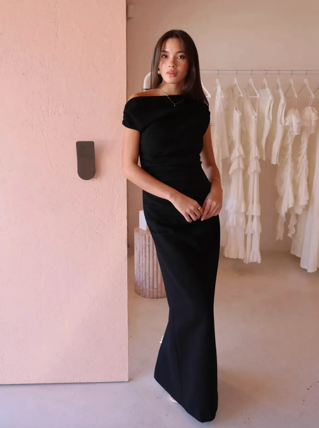 By Nicola Vivian Crepe Maxi Dress Black Size 8 for rent on The Volte - main image