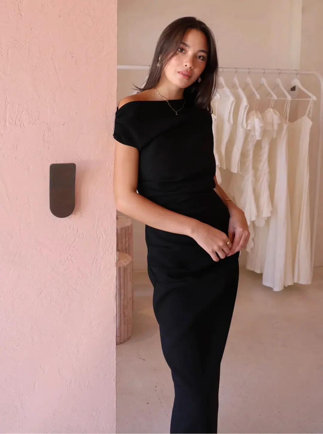 By Nicola Vivian Crepe Maxi Dress Black Size 8 for rent on The Volte - main image