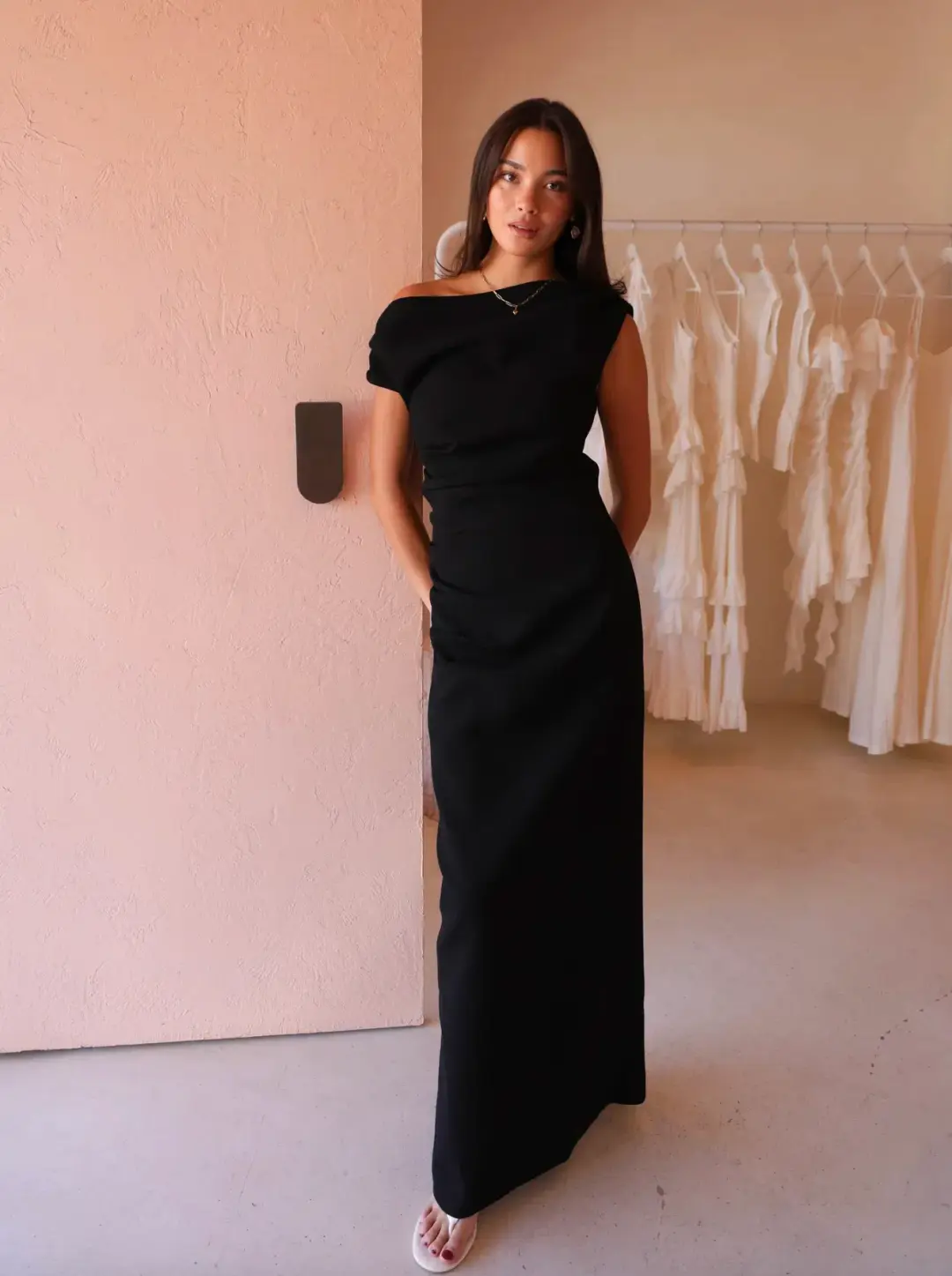 By Nicola Vivian Crepe Maxi Dress Black Size 12 for rent on The Volte - main image
