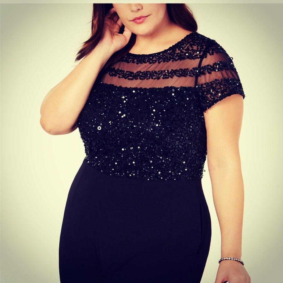 Adrianna Pappell black sequin Jumpsuit size 18 for rent on The Volte - main image