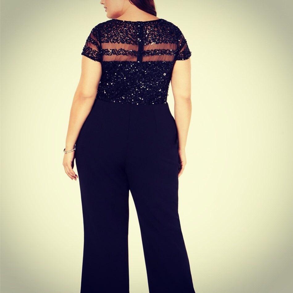 Adrianna Pappell black sequin Jumpsuit size 18 for rent on The Volte - main image