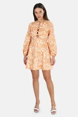 Zimmermann Peggy Scallop Short Dress Orange Paisley Size 0 / AU 8
