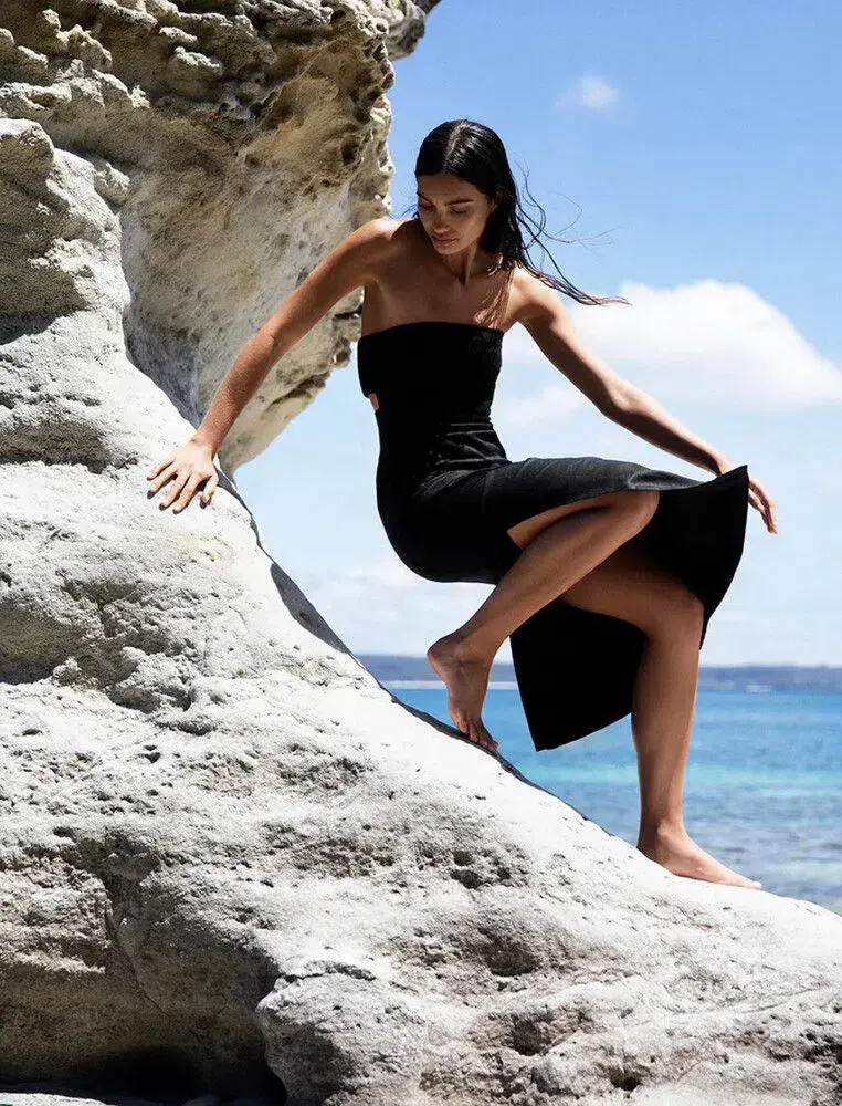 Sir The Label Ava Linen Strapless Midi Dress Black Size 0/AU 6 for rent on The Volte - main image