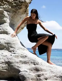 Sir The Label Ava Linen Strapless Midi Dress Black Size 0/AU 6 for rent on The Volte - image 2