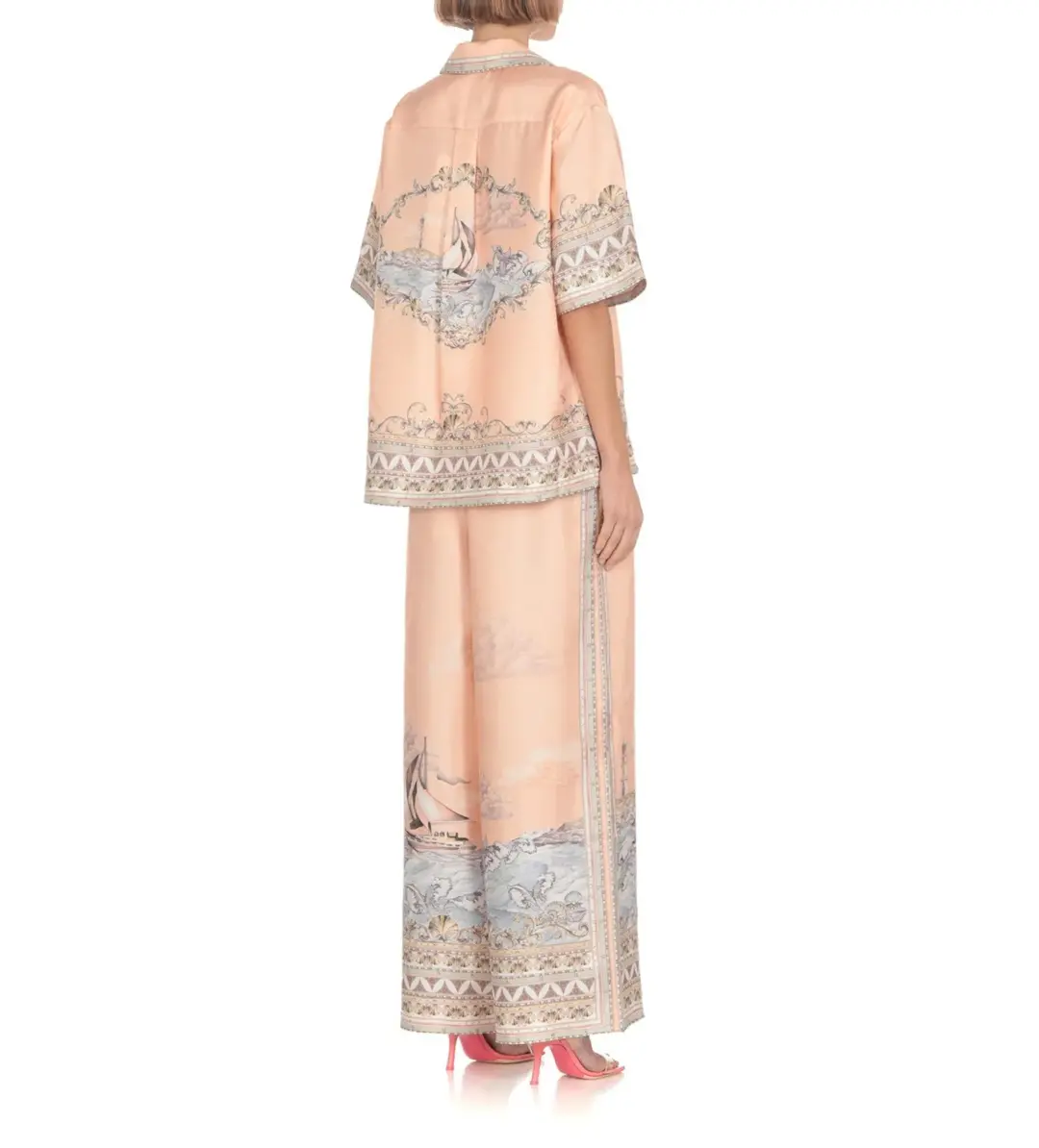 Zimmermann High Tide Oversized Silk Shirt and Trouser Set Pink Print Size 0P for rent on The Volte - main image