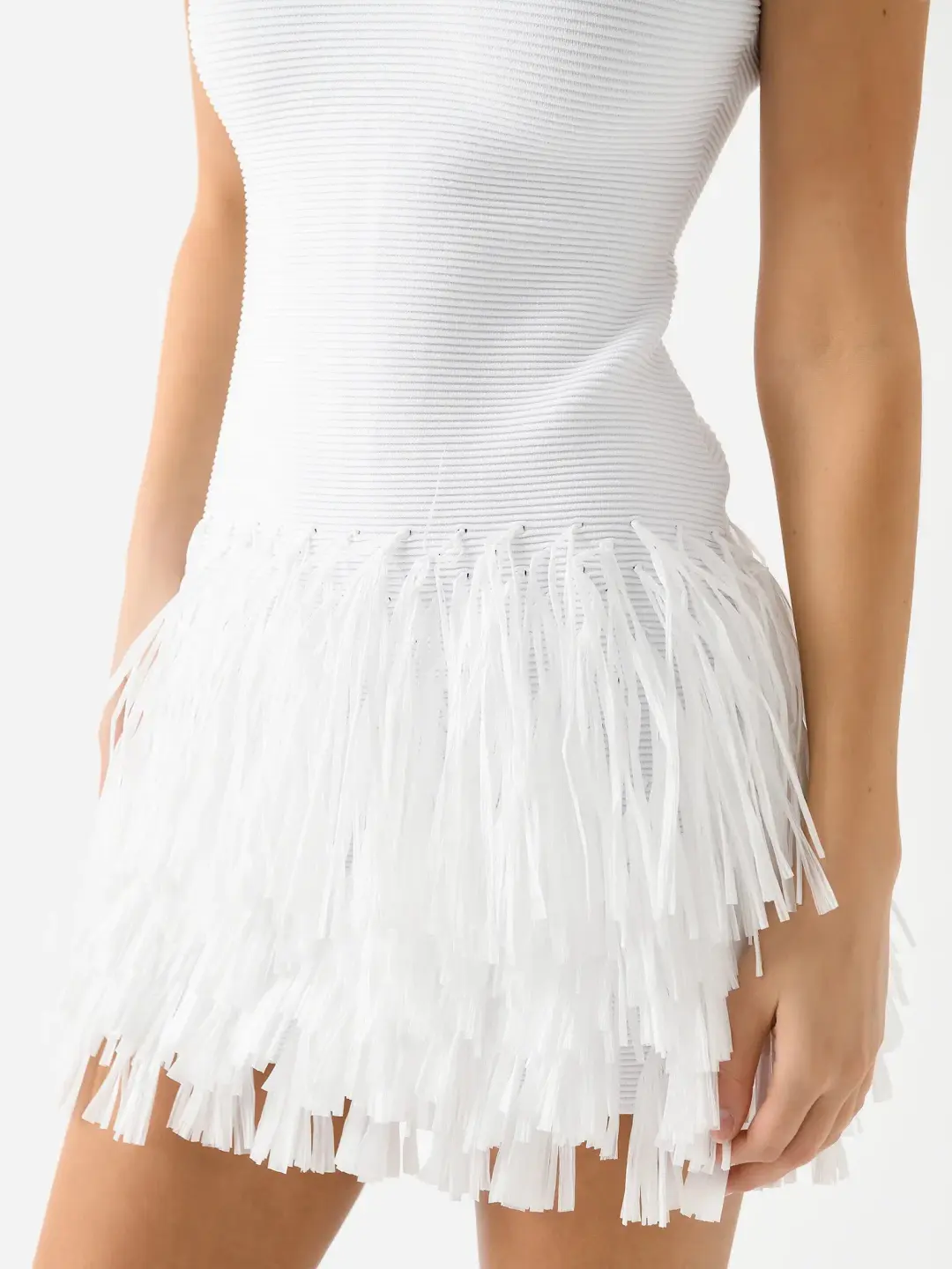 AJE Rushes Raffia Knit Mini Dress White Size AU 8 for rent on The Volte - main image