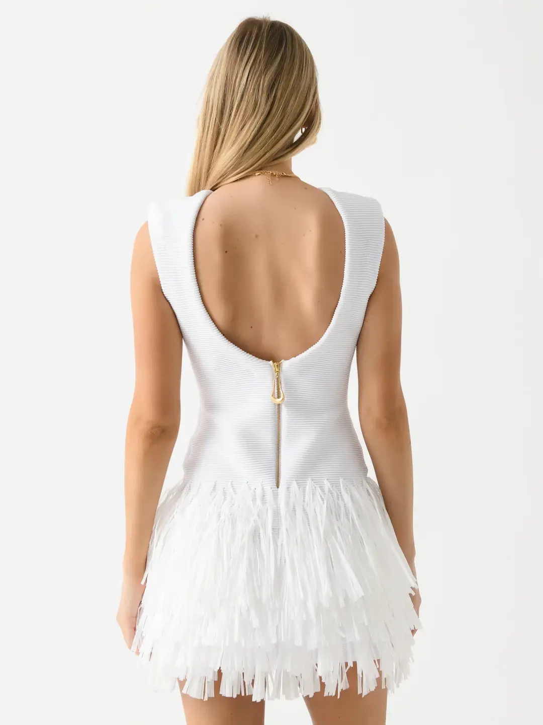 AJE Rushes Raffia Knit Mini Dress White Size AU 8 for rent on The Volte - main image