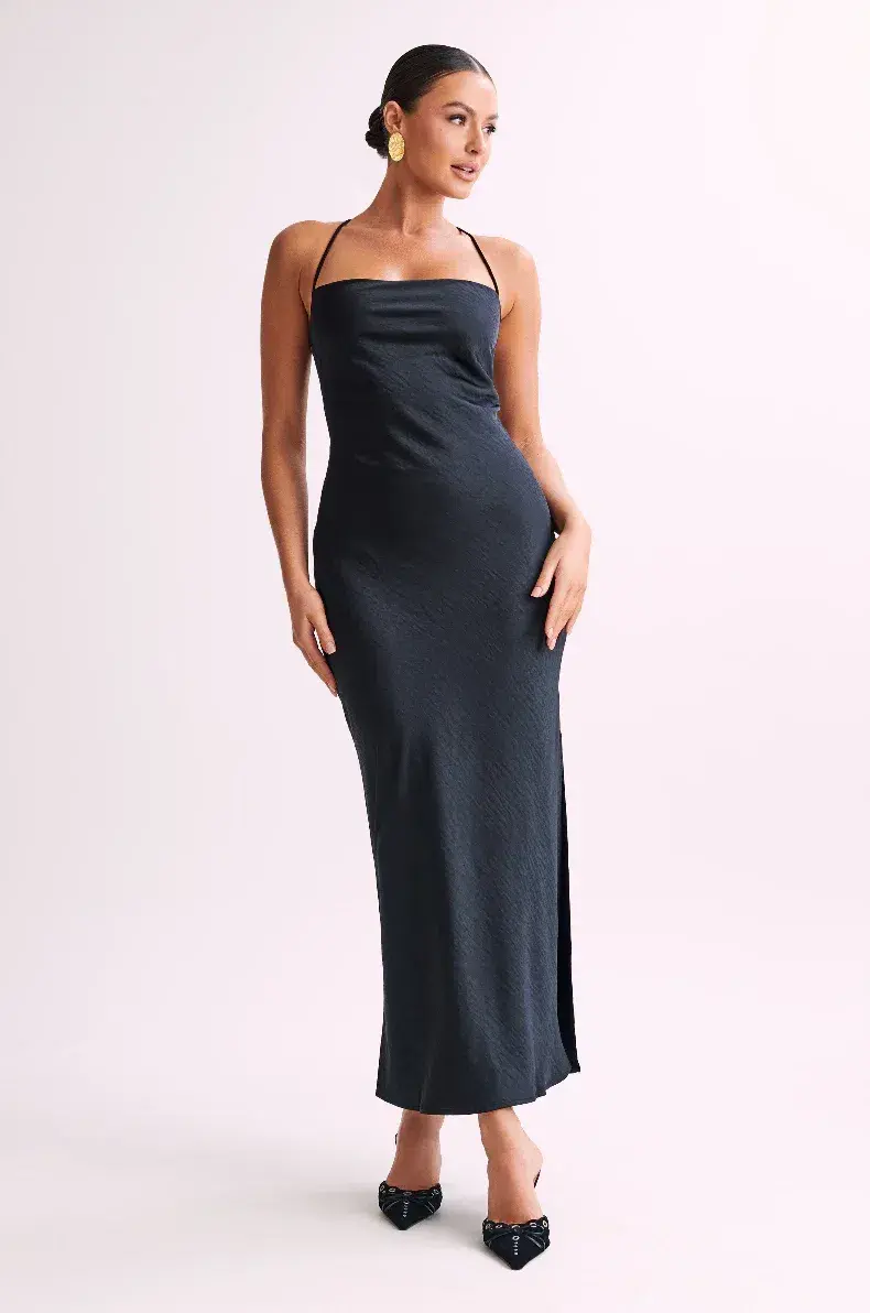Meshki Sydney Straight Neck Slip Maxi Dress in Black Size 8 - Image 1