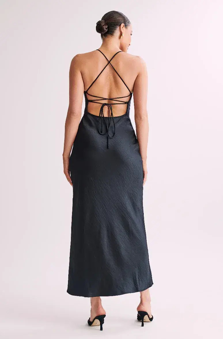 Meshki Sydney Straight Neck Slip Maxi Dress in Black Size 8 - Image 2