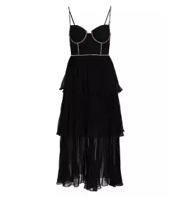 Self Portrait Chiffon Tiered Midi Dress in Black Size AU 10 for rent on The Volte - image 5