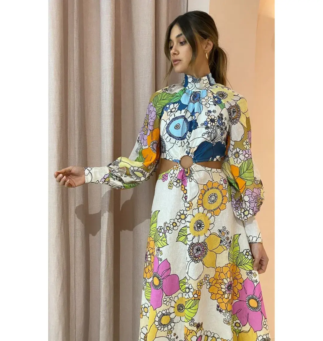 Alemais Farrah Cut Out Midi Dress Floral Multi Size AU 8 for rent on The Volte - main image