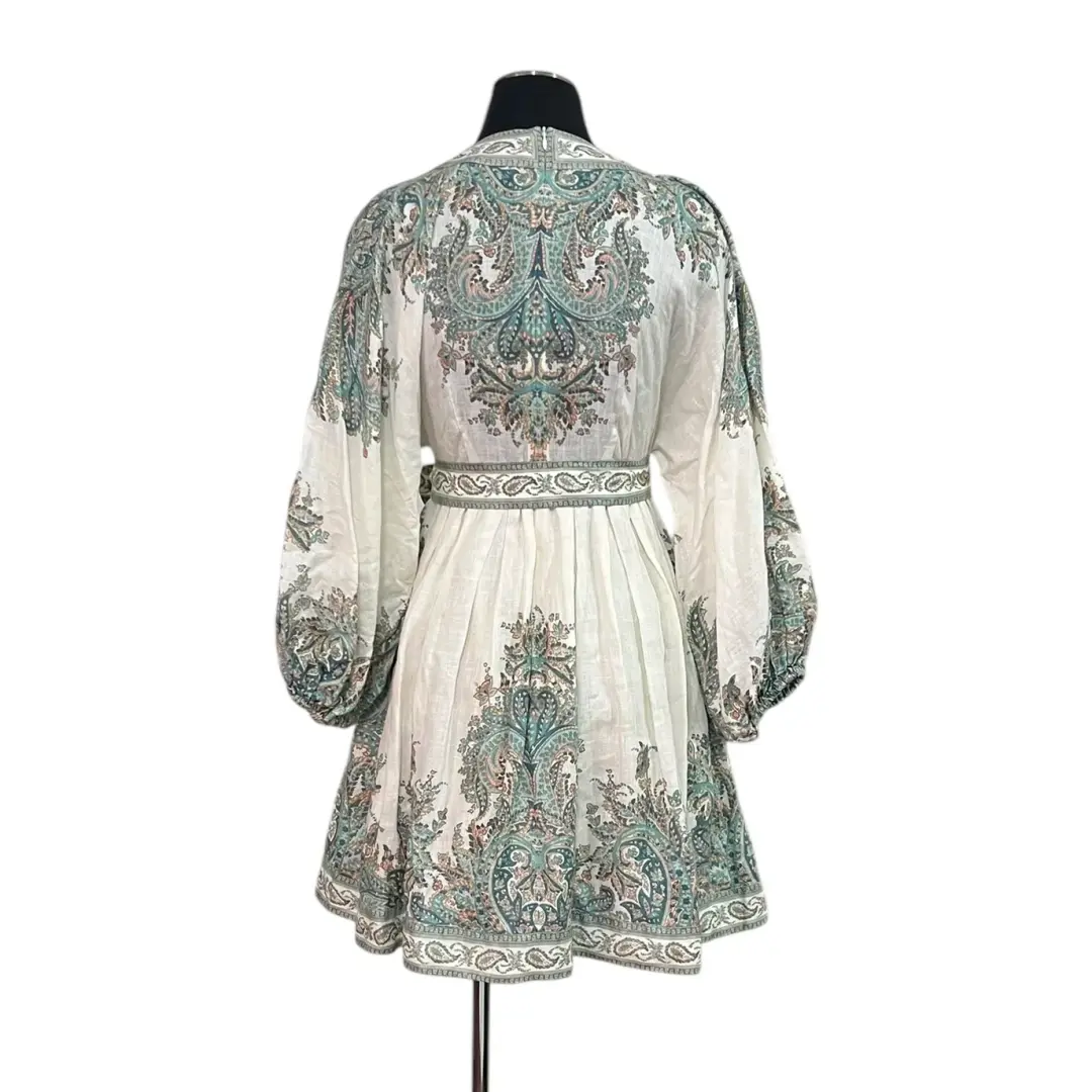 Zimmermann Brighton Paisley Tie Waist Party Mini Dress Print Size 1 / AU 10 for rent on The Volte - main image