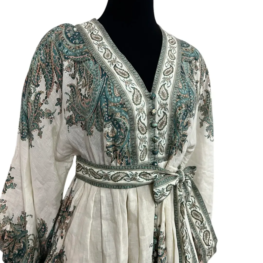 Zimmermann Brighton Paisley Tie Waist Party Mini Dress Print Size 1 / AU 10 for rent on The Volte - main image