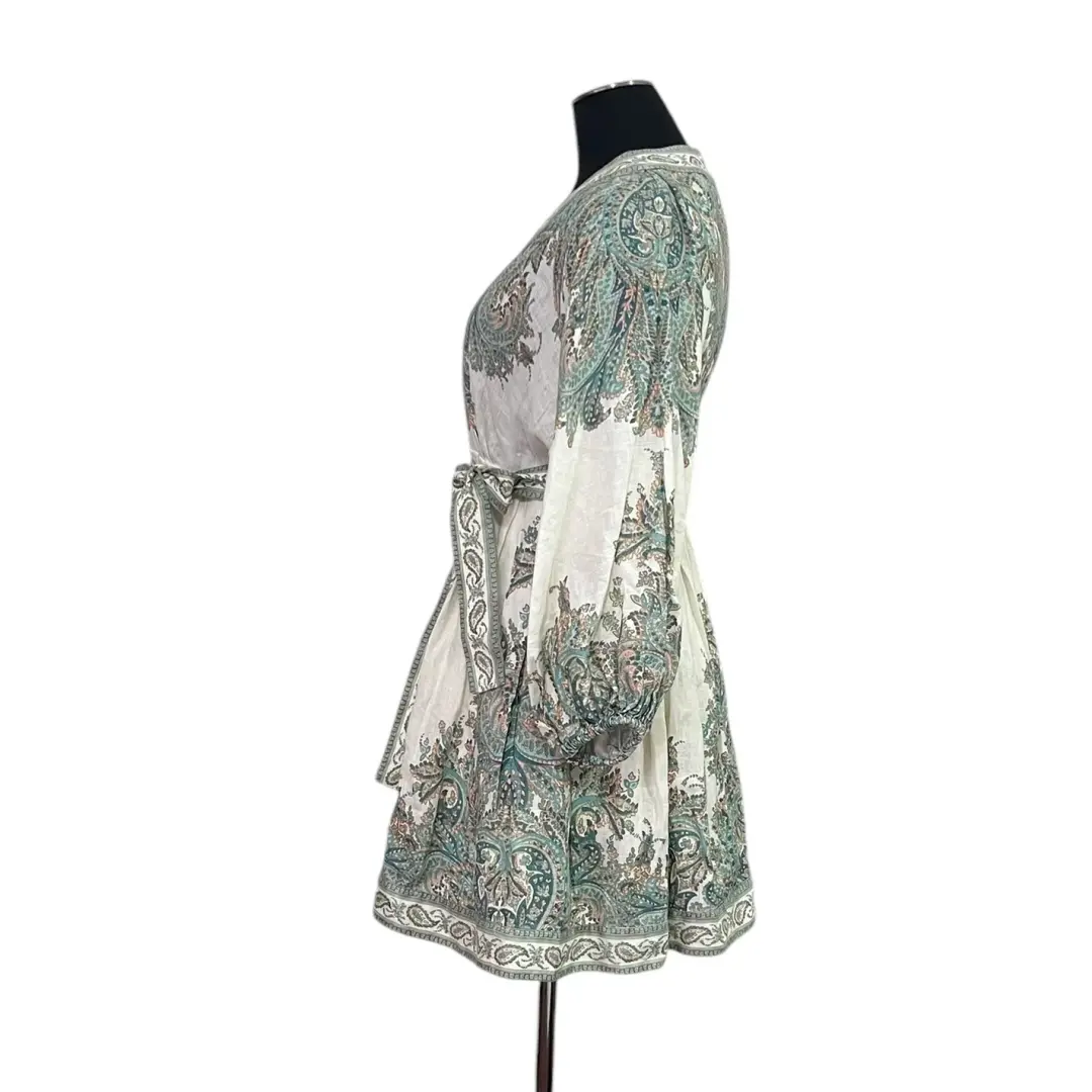 Zimmermann Brighton Paisley Tie Waist Party Mini Dress Print Size 1 / AU 10 for rent on The Volte - main image