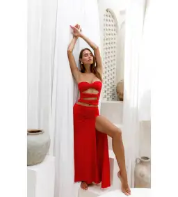 Mode Mila Remi Top and Maxi Skirt Set Ruby Red Size S/AU 8