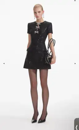 Self portrait BLACK BOUCLE BOW MINI DRESS Size Large for rent on The Volte - image 2