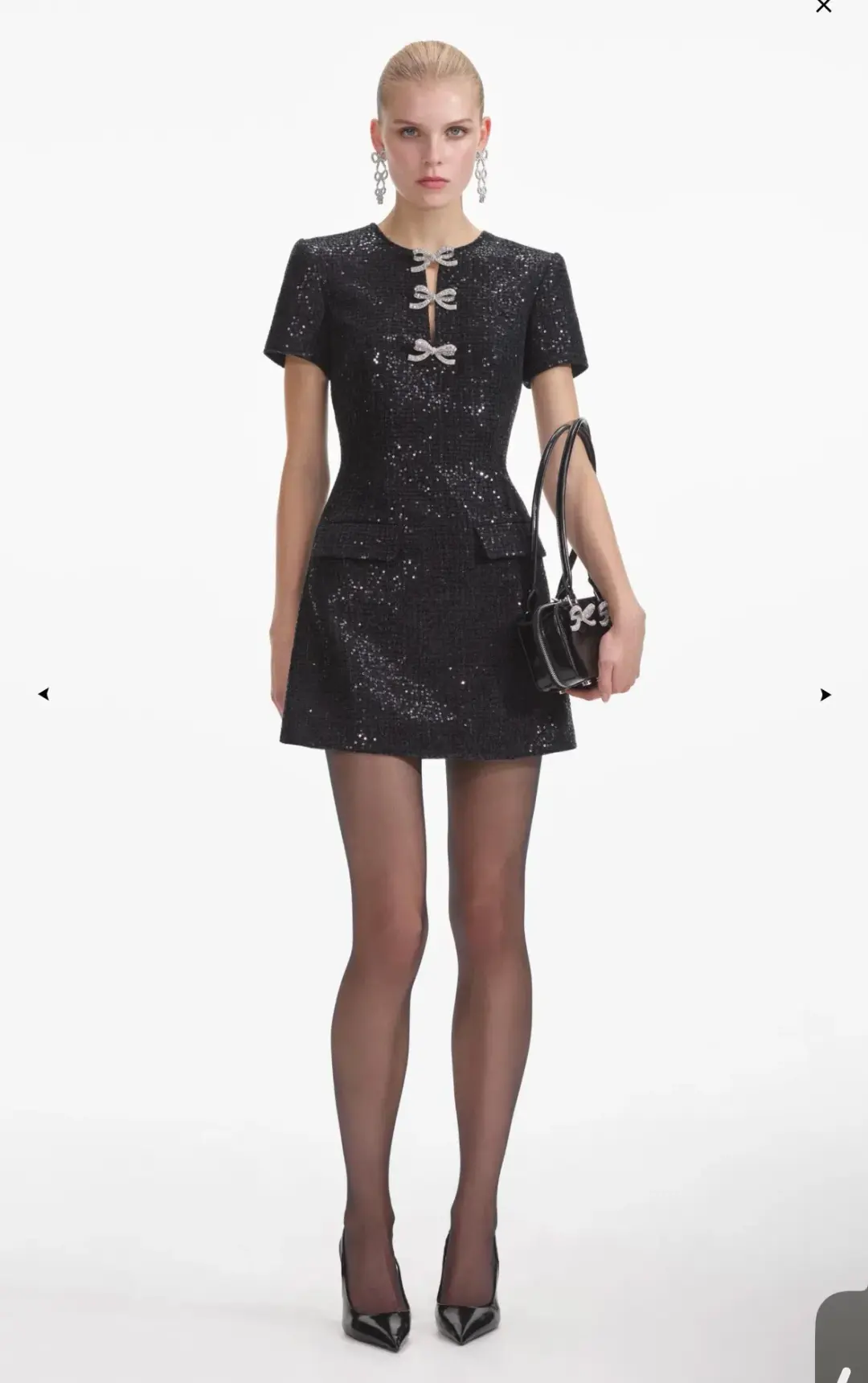 Self portrait BLACK BOUCLE BOW MINI DRESS Size Large for rent on The Volte - main image