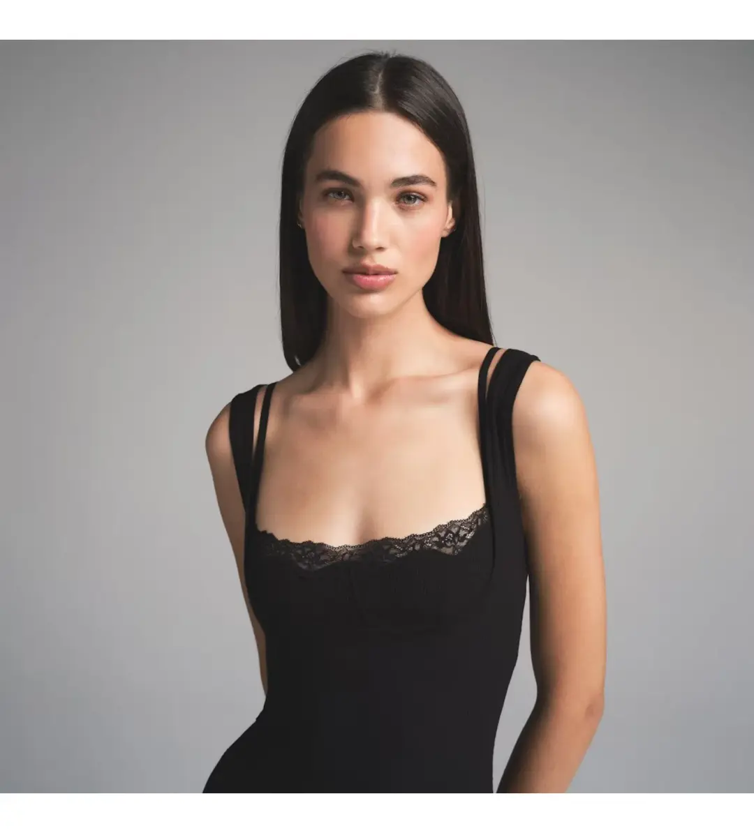 SKIMS Soft Lounge Lace Long Dress With Bralette Black Size S/AU 8 for rent on The Volte - main image