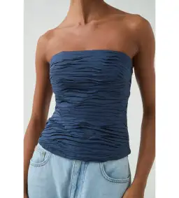 Aje Sunbeam Ruched Bustier Top Slate Size AU 10