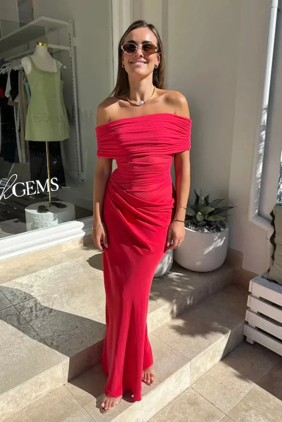 Benni Nico Off Shoulder Maxi Watermelon Size M/AU 10 - Image 1