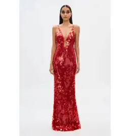 Misha Collection Sapphire Sequin Maxi Dress Red Size M / AU 10