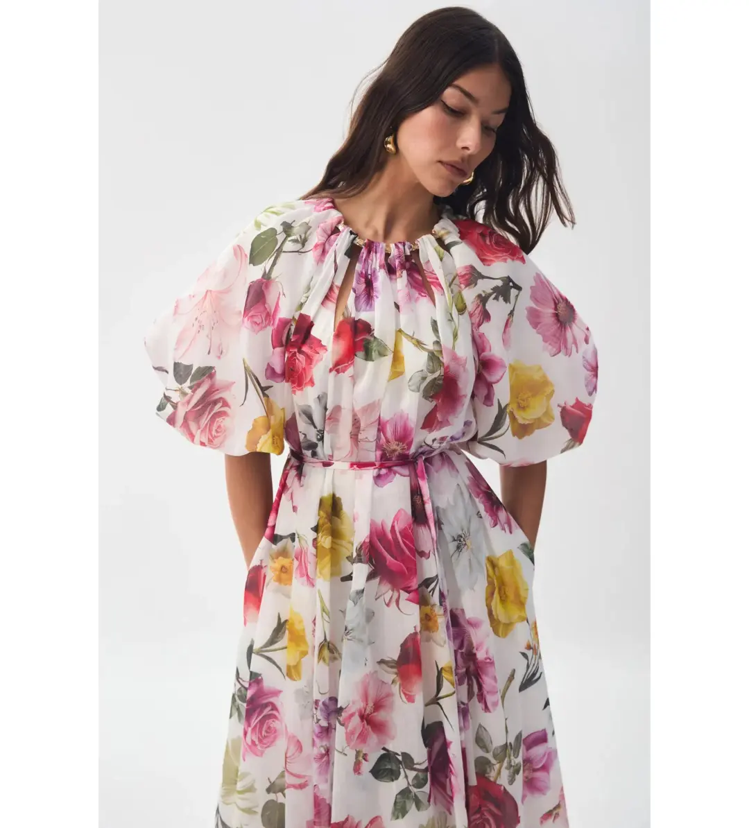 Aje Fleur Midi Dress Collage Floral Size AU 12 for rent on The Volte - main image