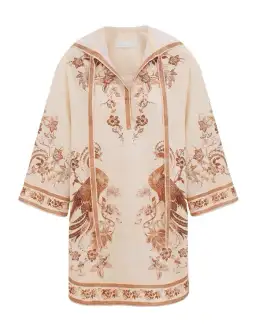 Zimmermann Ascension Tunic Mini Dress Cream Tan Floral Size 0 / Size AU 8 for rent on The Volte - image 4