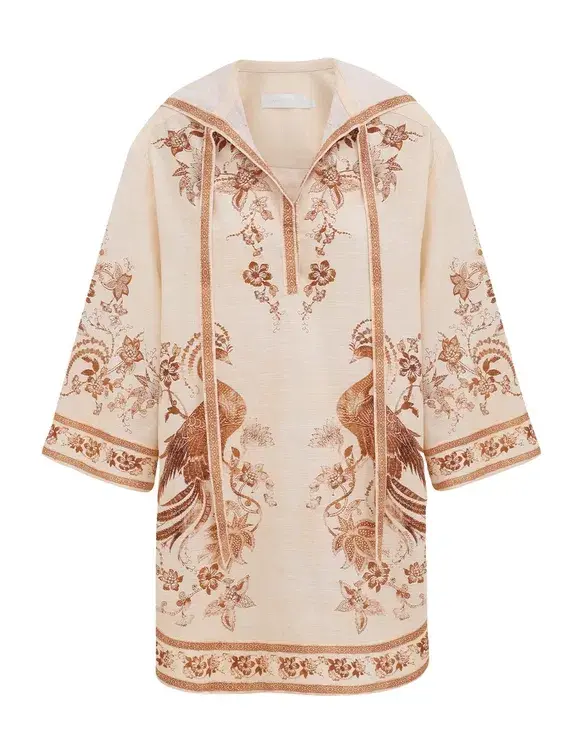 Zimmermann Ascension Tunic Mini Dress Cream Tan Floral Size 1 / AU 10 - Image 4