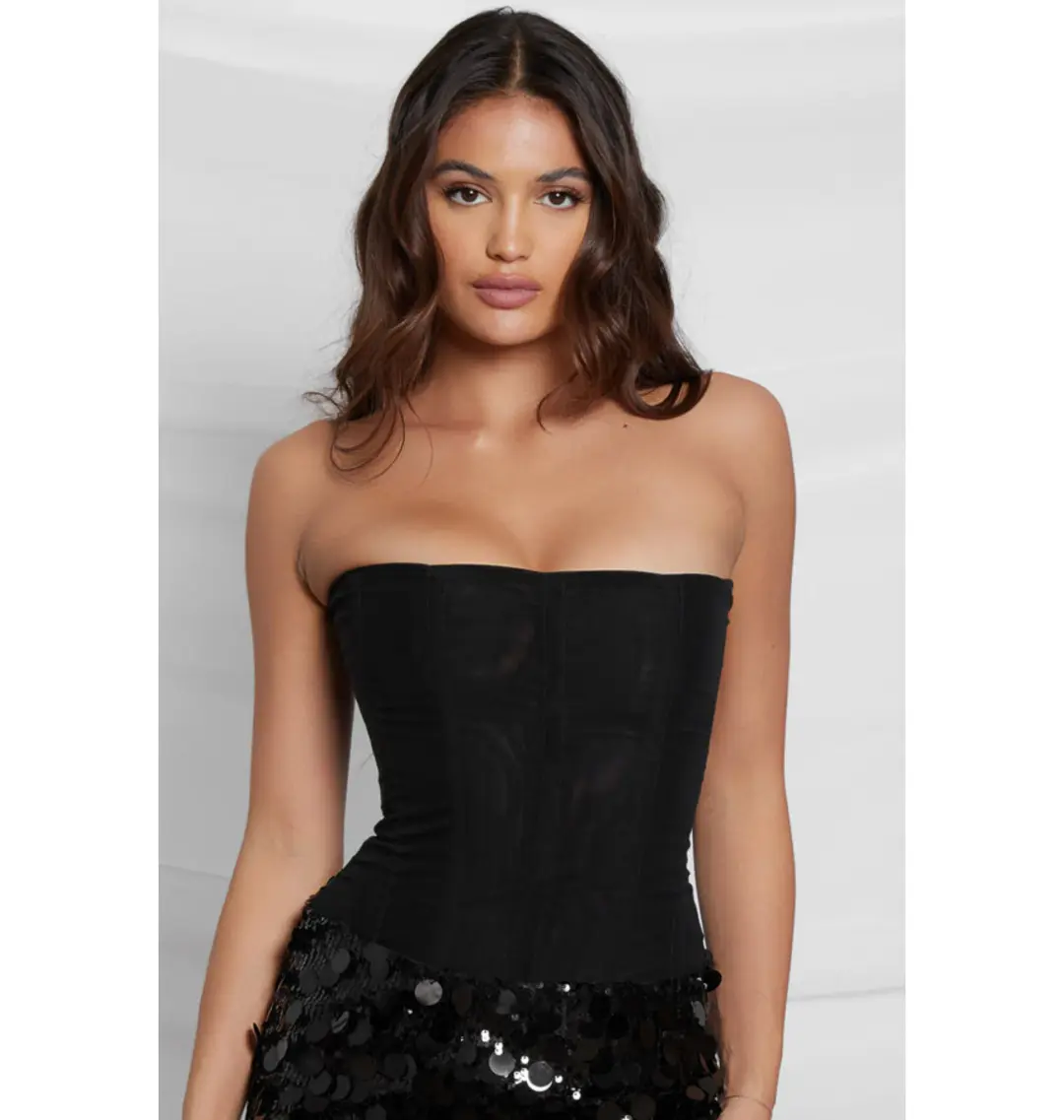 Leau Muse Mesh Corset Top in Black Size AU 6 for rent on The Volte - main image
