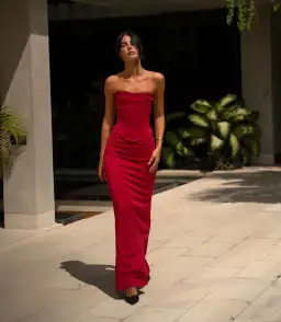 Hntr the Label Louie Gown in Wine Red Size 6 for rent on The Volte - image 1
