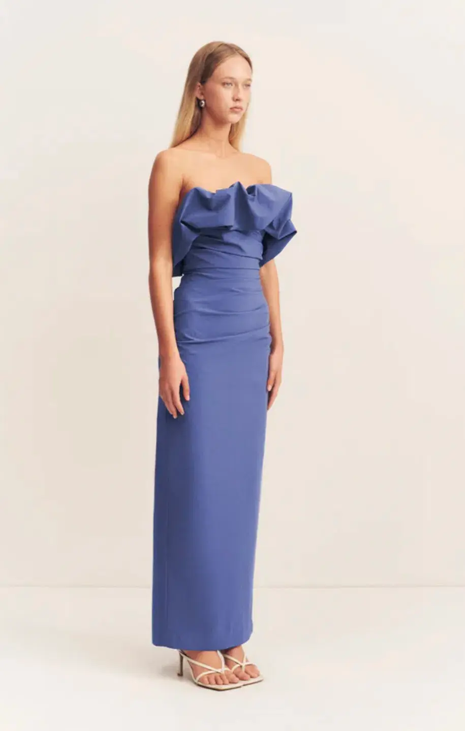 Shona Joy Campbell Strapless Bubble Maxi Dress Wave Blue Size AU 12 for rent on The Volte - main image