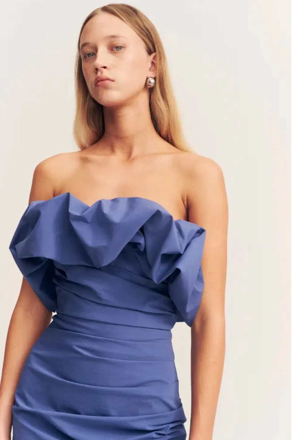 Shona Joy Campbell Strapless Bubble Maxi Dress Wave Blue Size AU 12 for rent on The Volte - main image