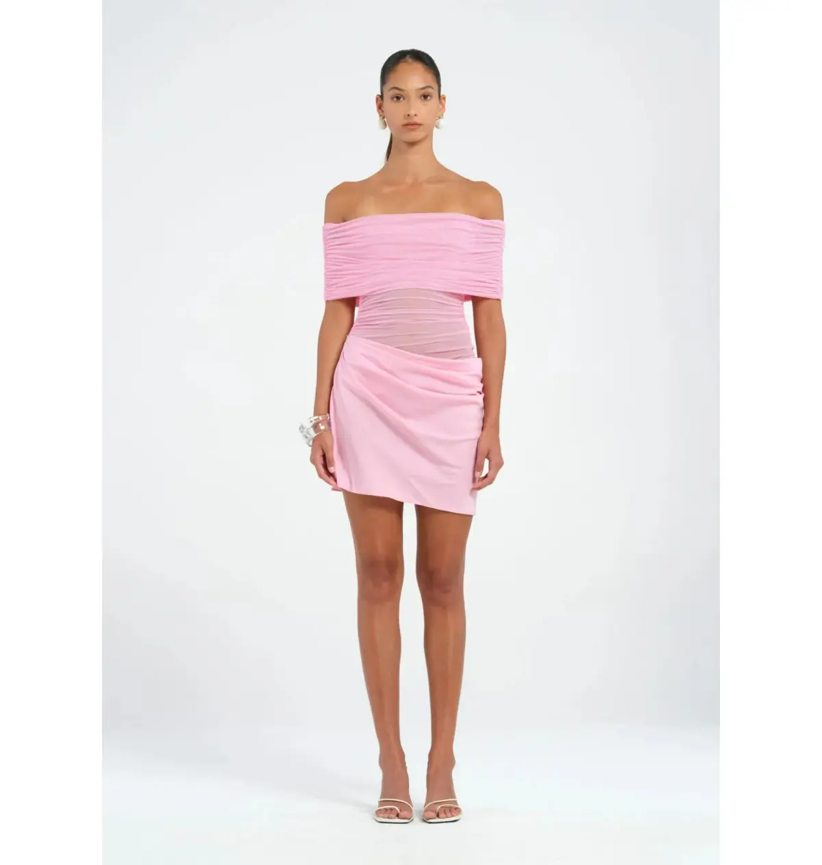 Benni Nico Off Shoulder Mini Dress Buttergum Pink Size AU 6 - Image 1
