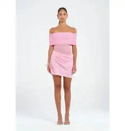 Benni Nico Off Shoulder Mini Dress Buttergum Pink Size AU 6