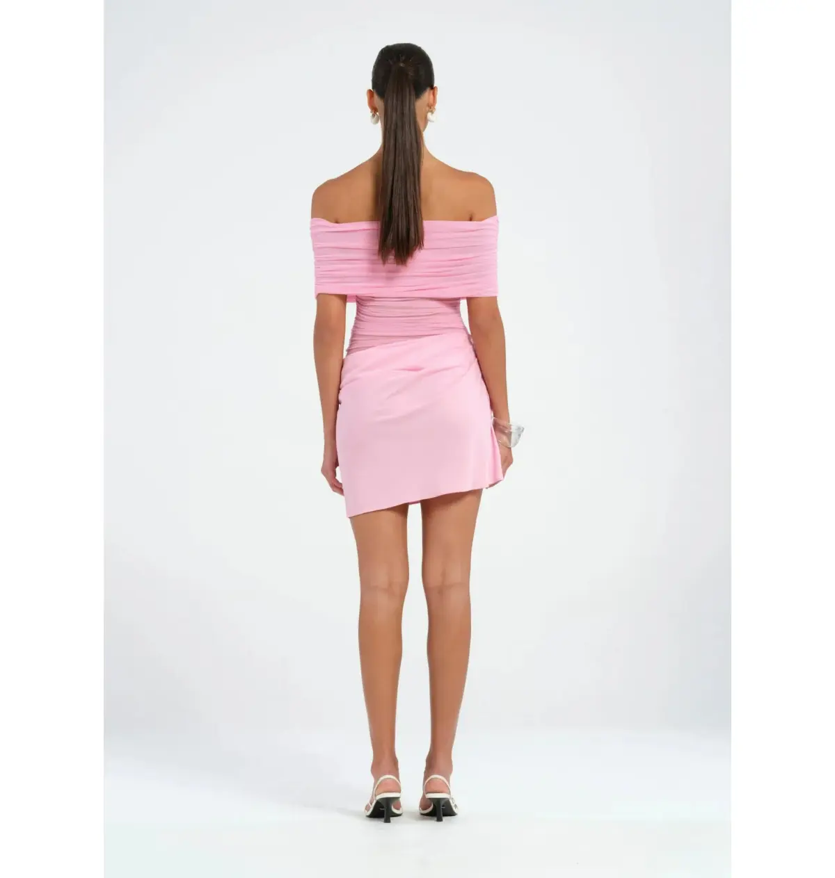 Benni Nico Off Shoulder Mini Dress Buttergum Pink Size AU 6 - Image 3