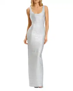 Herve Leger Silver Round Neck Gown Maxi Size AU 12 for rent on The Volte - image 1