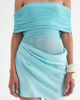 Benni Nico Off-shoulder Mini Dress Aquamarine Size AU 6 for rent on The Volte - image 3