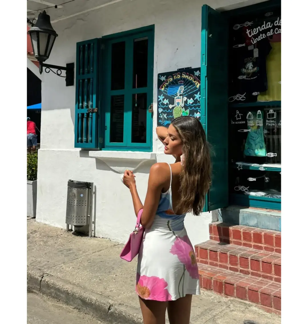 With Harper Lu Low Back Mini Dress in Azure Poppy Size S / AU 8 for rent on The Volte - main image