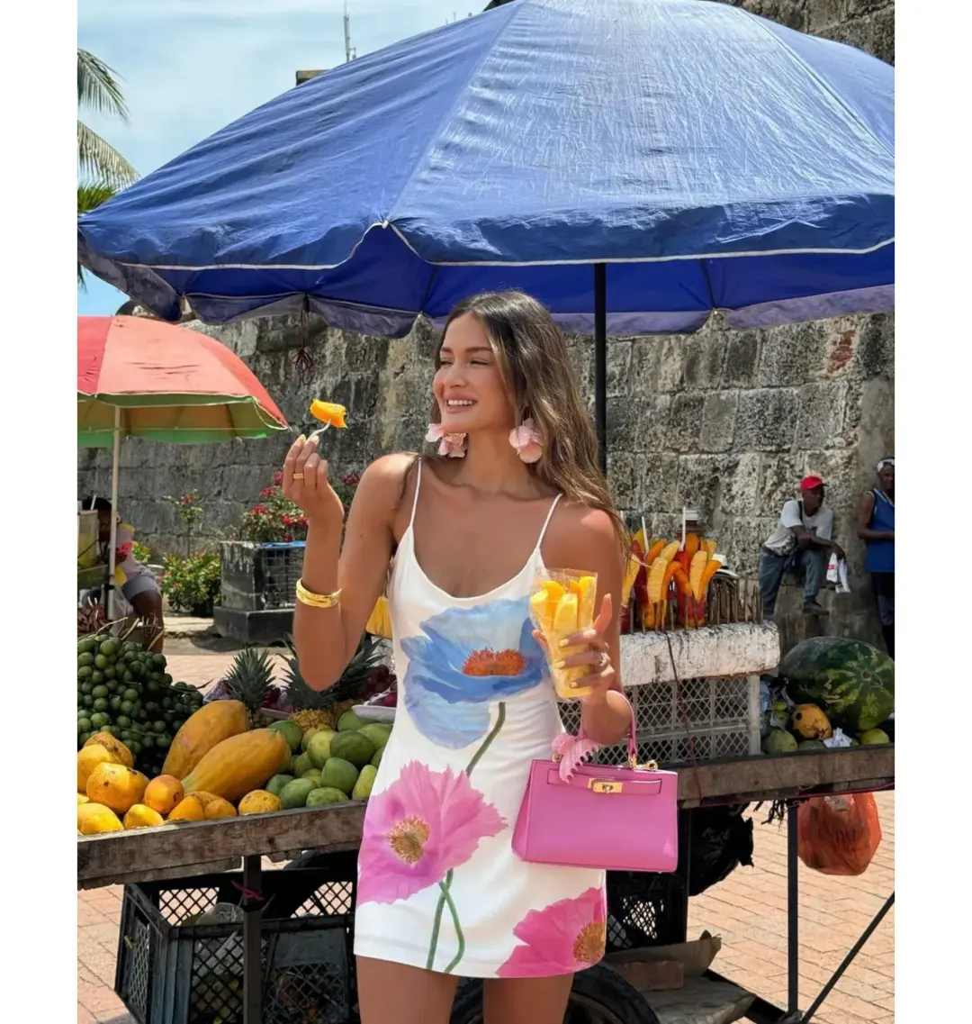 With Harper Lu Low Back Mini Dress in Azure Poppy Size S / AU 8 for rent on The Volte - main image