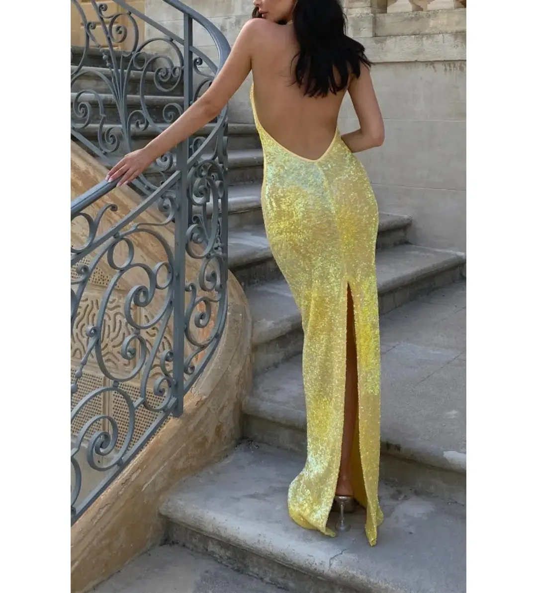 Natalie Rolt Delilah Gown Yellow Sequin Size 0/AU 6 for rent on The Volte - main image